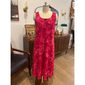 Dorby Vintage Hot Pink Floral Burnout Sleeveless Midi Dress Sz 14 Cottagecore